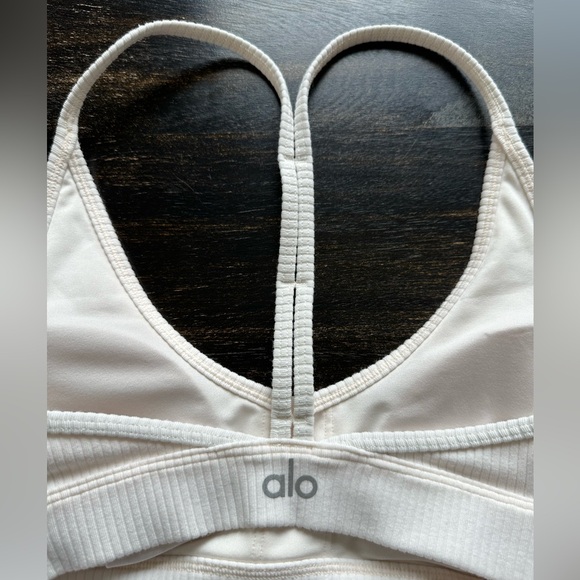 Alo Ribbed Blissful Bra. Color Ivory. Size XS. - Picture 7 of 8